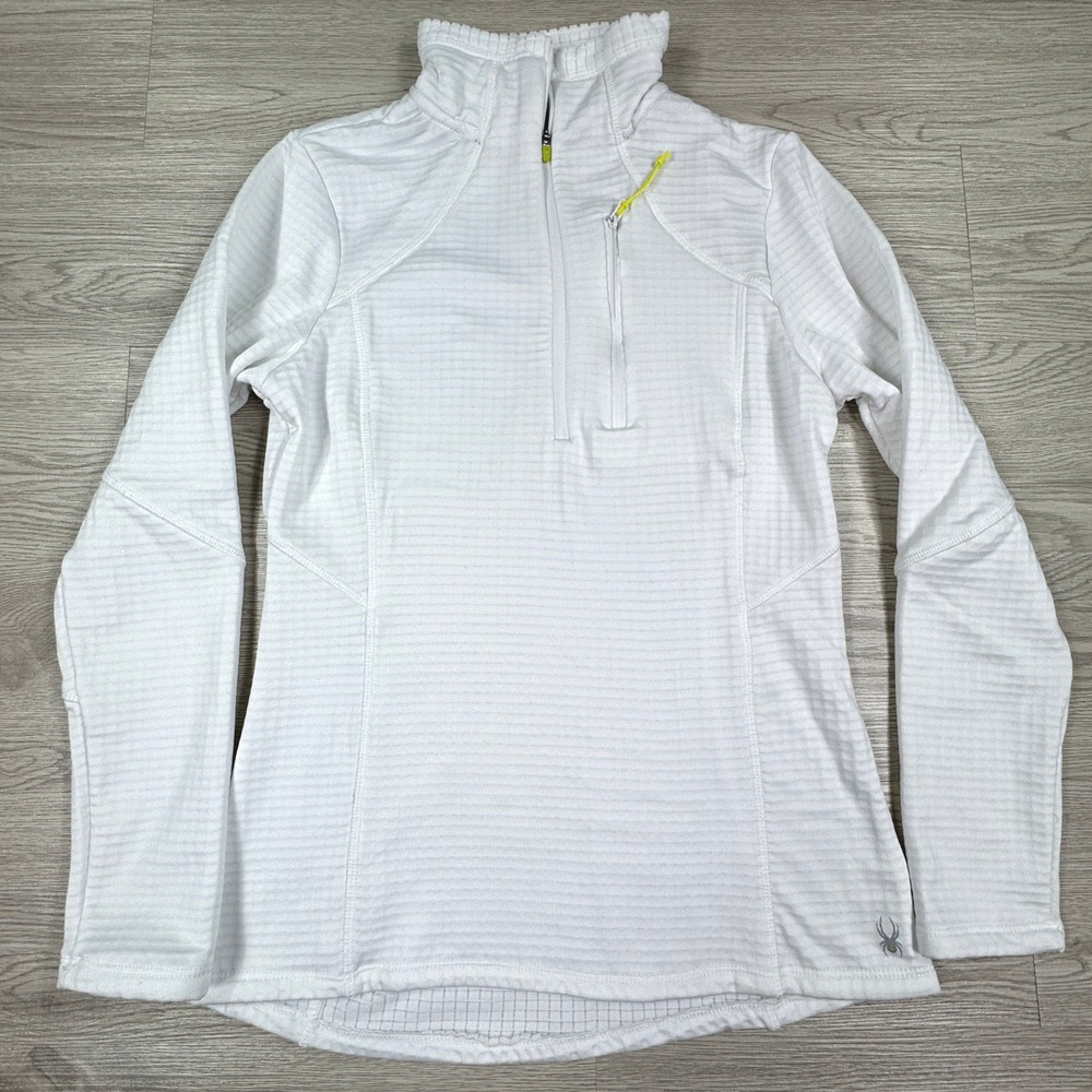 Spyder Women's Pullover Quarter Zip White Small‎ Waffle Fleece Athletic Top